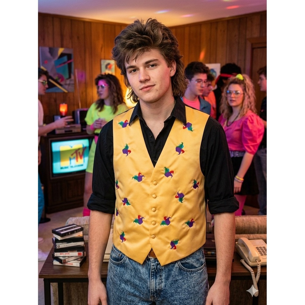 Tommy Hilfiger Jester Vest Mens Large Yellow Black Excellent Vintage 90s Satin